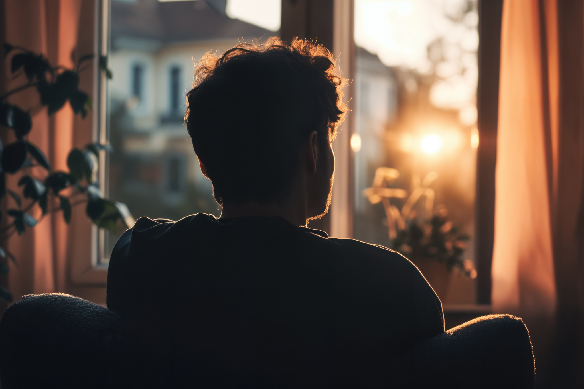 Mand kigger ud af vindue